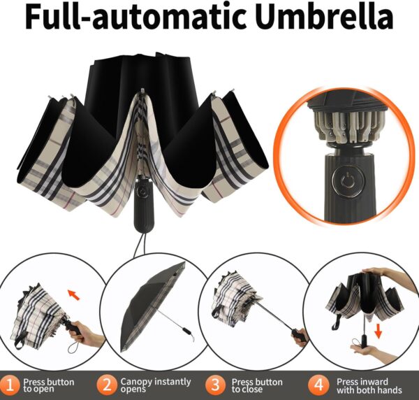 Umbrella,Travel Umbrella Compact Inverted Auto Open Umbrellas for Rain - Windproof Compact Design for Women & Men, Portable Small Reverse Folding Umbrella Perfect for Outdoor & Car Use - Image 5