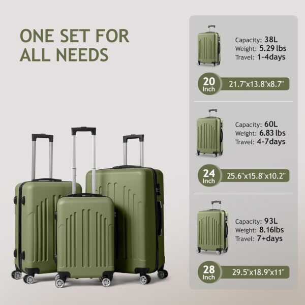 Karl home Luggage Set of 3 Hardside Suitcase Sets with TSA Lock 4 Spinner Wheels, ABS Lightweight Trolley Travel Case for Carry On Check-in Business Trip, Green (20/24/28) - Image 6