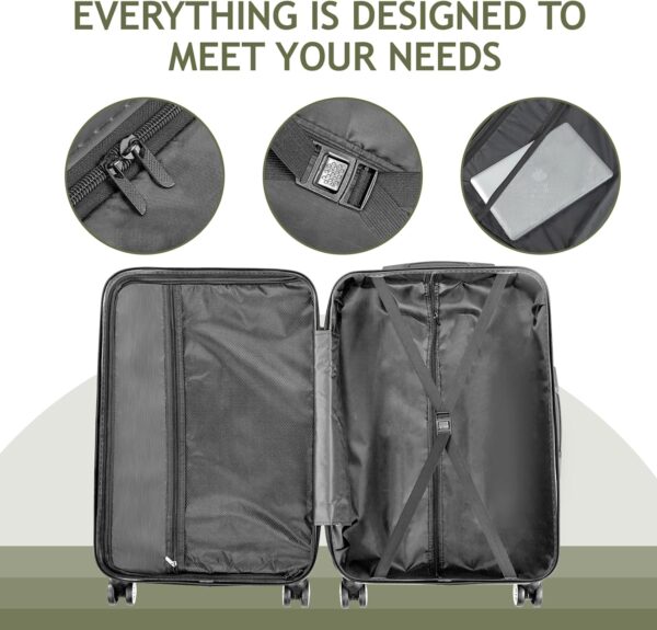 Karl home Luggage Set of 3 Hardside Suitcase Sets with TSA Lock 4 Spinner Wheels, ABS Lightweight Trolley Travel Case for Carry On Check-in Business Trip, Green (20/24/28) - Image 5