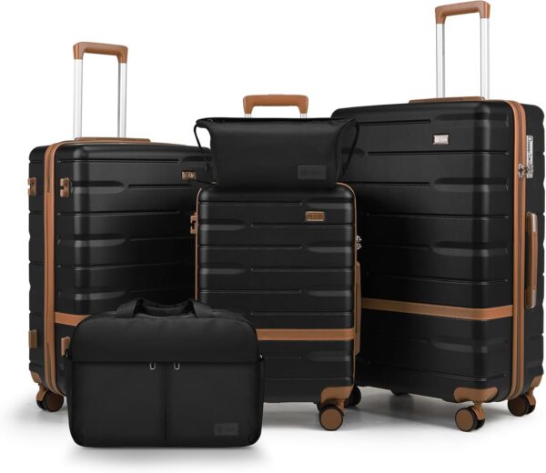 Luggage Sets 5 Piece Luggage Sets Lightweight Hard Shell Suitcases with Spinner Wheels for Family Travel - Durable PC+ABS Material Carry On Luggage (Black)