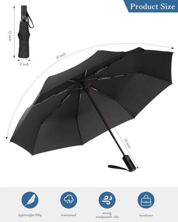 Compact Travel Umbrella – Windproof, Lightweight, Automatic Open/Close, Durable Waterproof Canopy for Rain & Sun, UV Protection, Perfect for Travel, Backpack, Purse, or Everyday Use - Image 6