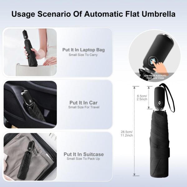 Compact Umbrella Automatic - Folding Travel Umbrella, Micro & Mini Design for Women's Purse or Pocket, Auto Open Close - Image 2