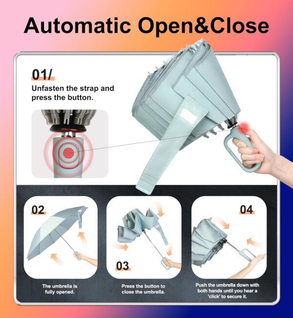 QWB TUMAAOTU Inverted Umbrella with Carabiner Handle, Wind Proof Umbrellas For Rain and Sun, 46 Inch Portable Reverse Folding UV Umbrella, Car Umbrella for Women Men, 10 Ribs - Image 5