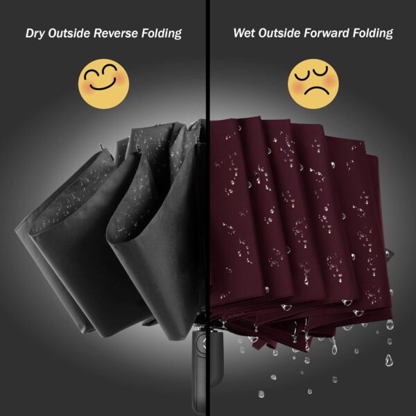 Travel Inverted Umbrella Compact Windproof- Automatic reverse Umbrellas for Rain - Folding Portable 48inch Span, 10 Ribs Large Umbrella - Image 4