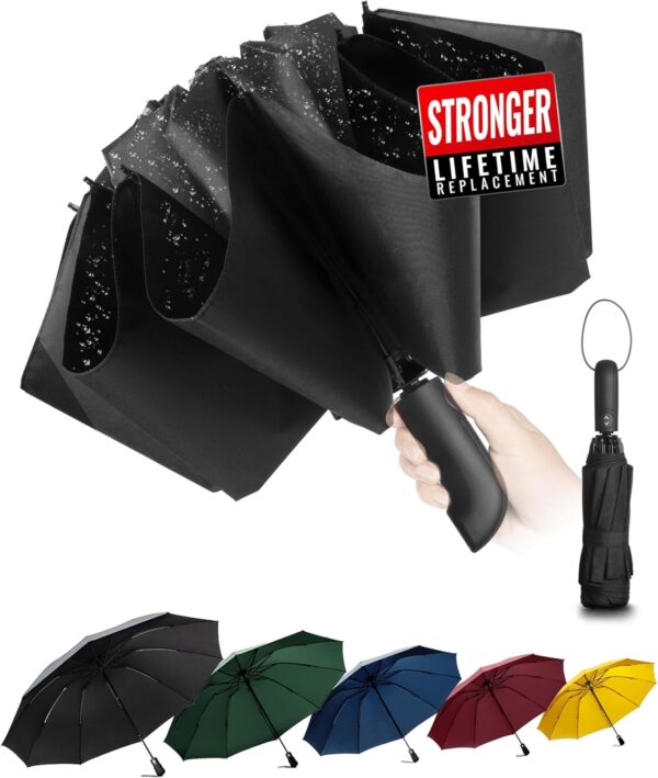 Travel Inverted Umbrella Compact Windproof- Automatic reverse Umbrellas for Rain - Folding Portable 48inch Span, 10 Ribs Large Umbrella