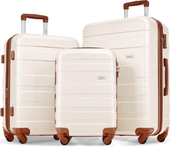 Merax 3 Pcs ABS Hardside Luggage Sets TSA Lock Spinner Wheel Suitcases, Pearly White, 20/24/28 Inch