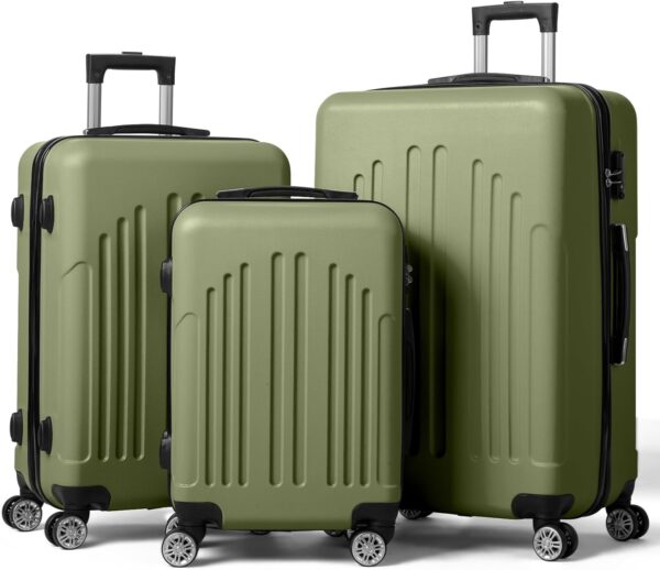 Karl home Luggage Set of 3 Hardside Suitcase Sets with TSA Lock 4 Spinner Wheels, ABS Lightweight Trolley Travel Case for Carry On Check-in Business Trip, Green (20/24/28)