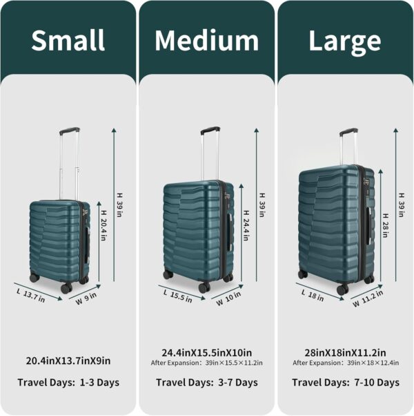 Lightweight Luggage with Spinner Wheels & YKK Zipper, 3-Piece Suitcase ABS+PC Hardside Luggage Set with TSA Lock, Teal Blue (20+24+28 inch) - Image 2