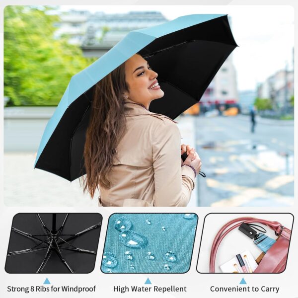 Yoobure Windproof Travel Umbrella, Automatic Umbrellas for Rain - Compact Folding Umbrella with UV Protection, Lightweight Portable Design for Backpack/Walking/Car, Sun & Storm Ready - Image 3