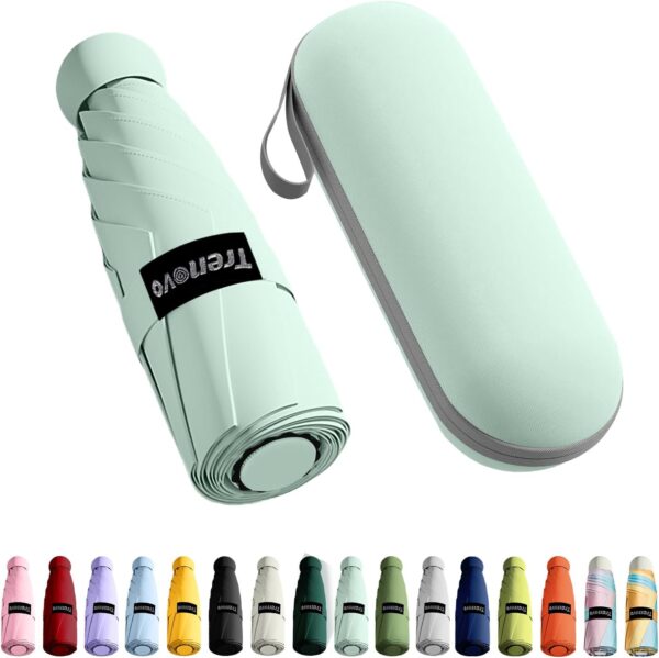 Travel Mini Folding Compact Umbrella with Case, 8 Ribs Lightweight Portable, Small Sun & Rain Pocket Umbrella for Girls and Women