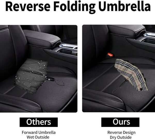 Umbrella,Travel Umbrella Compact Inverted Auto Open Umbrellas for Rain - Windproof Compact Design for Women & Men, Portable Small Reverse Folding Umbrella Perfect for Outdoor & Car Use - Image 6