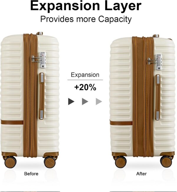 Joyway Carry On Luggage 20 Inch Expandable Suitcase with Spinner Wheel, 4 Piece Hard Shell Luggage Set with TSA Lock(White brown) - Image 2