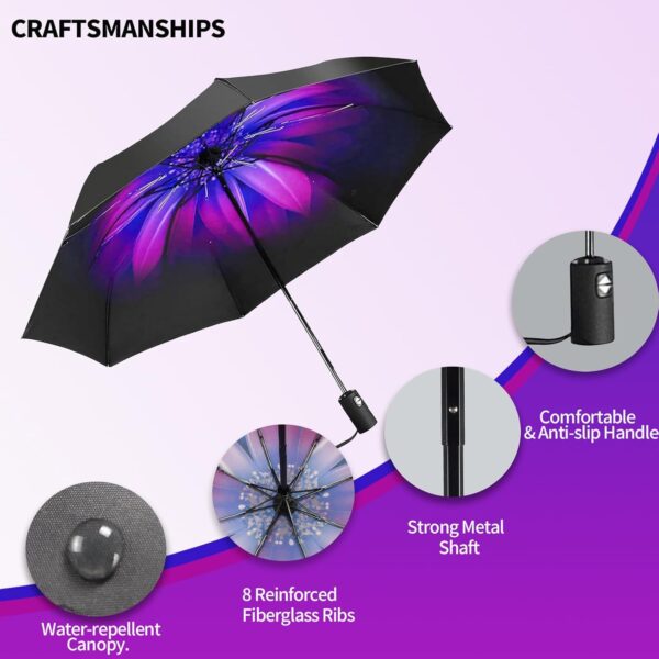 LLanxiry Compact Travel Umbrella,Windproof Waterproof Stick Umbrella Anti-UV Protection Golf Umbrellas - Image 2