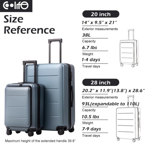 COOLIFE Luggage Suitcase Piece Set Carry On ABS+PC Spinner Trolley with pocket Compartmnet Weekend Bag(Night navy, 2-piece Set) - Image 7