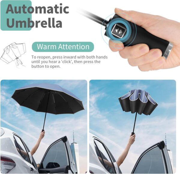 Yoobure Inverted Travel Umbrella, Automatic Umbrellas for Rain, Windproof Compact Folding with Reflective Stripe, Portable Large for Backpack, Lightweight with Sun UV Protection - Image 5