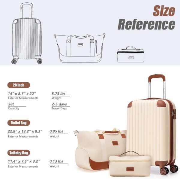 Carry On Luggage Sets 3 Piece, 20 Inch Luggage 22x14x9 Airline Approved with Wheels and TSA Lock, ABS Lightweight Hardshell Travel Suitcase Set with Duffel Bag Travel Bag for Men Women - Image 7