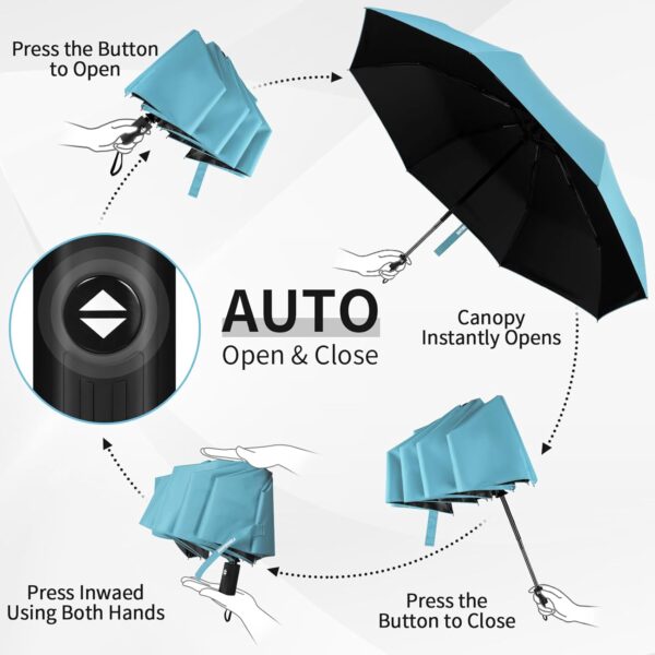 Yoobure Windproof Travel Umbrella, Automatic Umbrellas for Rain - Compact Folding Umbrella with UV Protection, Lightweight Portable Design for Backpack/Walking/Car, Sun & Storm Ready - Image 7