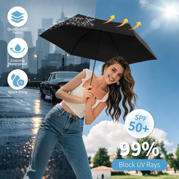 Yoobure Small Mini Umbrella with Case Light Compact Design Perfect for Travel Lightweight Portable Parasol Outdoor Sun&Rain Umbrellas - Image 4