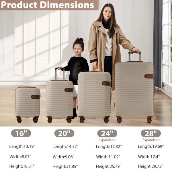 Merax Hardshell Luggage Sets 4 piece Lightweight Durable Suitcases With Wheels TSA Lock Expandable (only 24”/28”) ABS Large Travel Luggage Set (Khaki) - Image 3