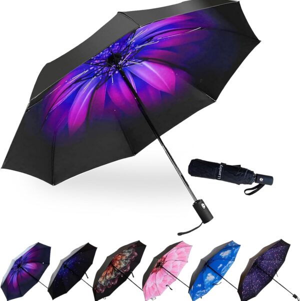 LLanxiry Compact Travel Umbrella,Windproof Waterproof Stick Umbrella Anti-UV Protection Golf Umbrellas