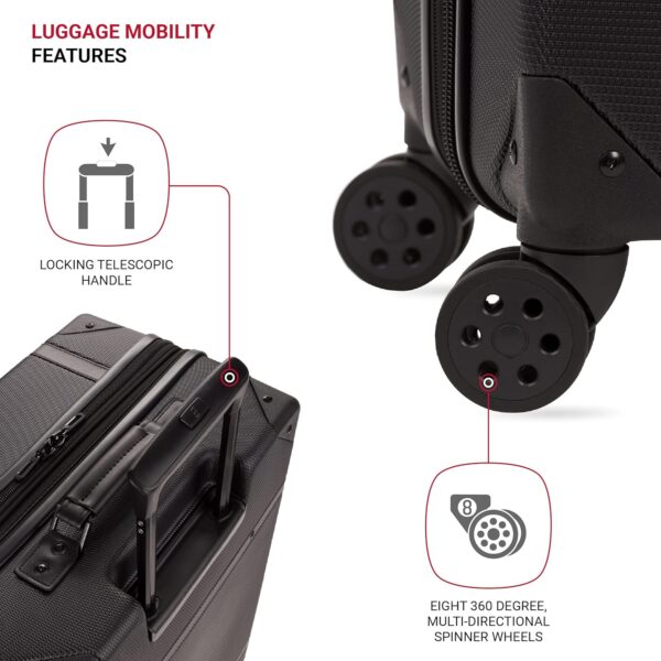 SwissGear 7739 Hardside Luggage Trunk with Spinner Wheels, Black, 2-Piece Set (19/26) - Image 2