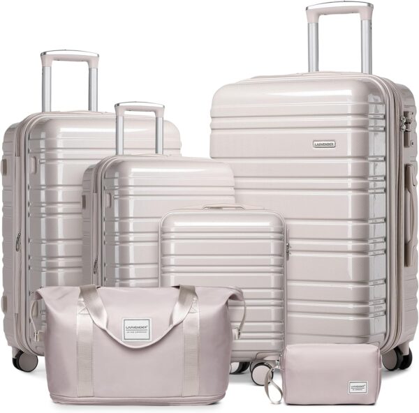 LARVENDER Luggage Sets 6 Piece Hardside Expandable Suitcase with Wheels TSA Lock, PC+ABS Hardshell Lightweight Travel Luggage Sets for Women, Glossy Champagne