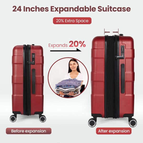Luggage Sets 2 Piece with Spinner Wheel, Hardside Suitcase Set with TSA Lock, Expandable Travel Luggage for Women, Red - Image 4