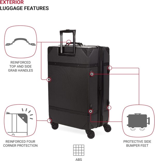 SwissGear 7739 Hardside Luggage Trunk with Spinner Wheels, Black, 2-Piece Set (19/26) - Image 3