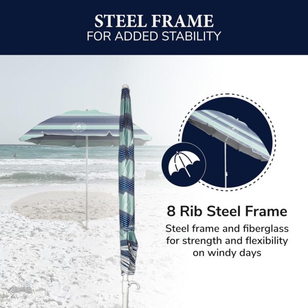 CARIBBEAN JOE Beach Umbrella, Portable Outdoor Sun Umbrella With UV Protection, Shoulder Carry Bag, Full 6 ft Arc - Image 5