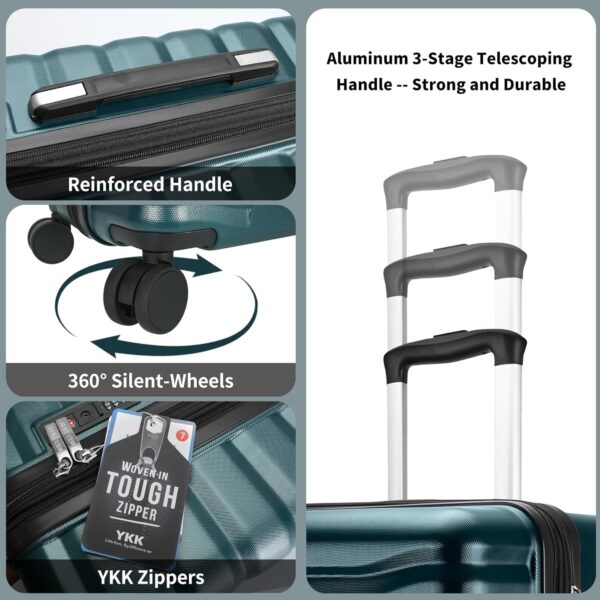 Lightweight Luggage with Spinner Wheels & YKK Zipper, 3-Piece Suitcase ABS+PC Hardside Luggage Set with TSA Lock, Teal Blue (20+24+28 inch) - Image 6
