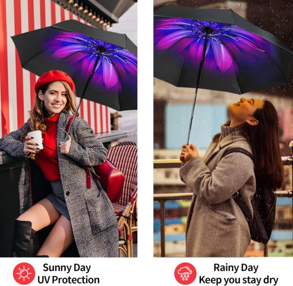 LLanxiry Compact Travel Umbrella,Windproof Waterproof Stick Umbrella Anti-UV Protection Golf Umbrellas - Image 4