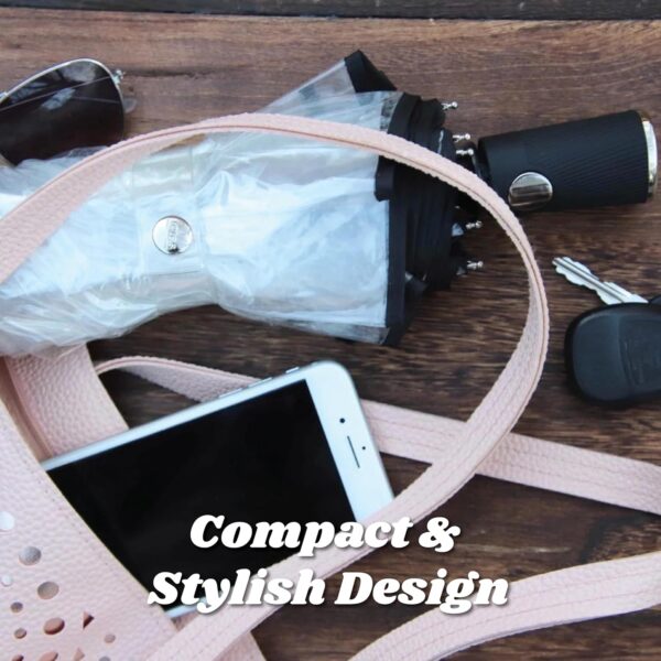Totes Women's Ultra Clear Auto Open Compact Umbrella, Black - Image 3