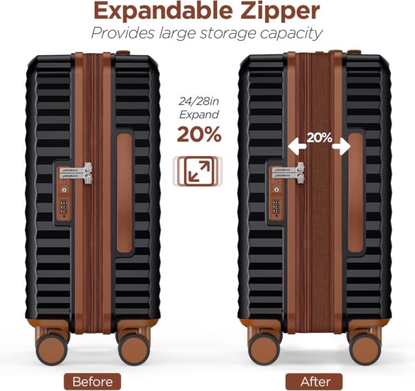 SHOWKOO Luggage Sets 3 Piece Hardside Expandable Suitcase with Double Spinner Wheels Tsa Lock Black (20in/24in/28in) - Image 6