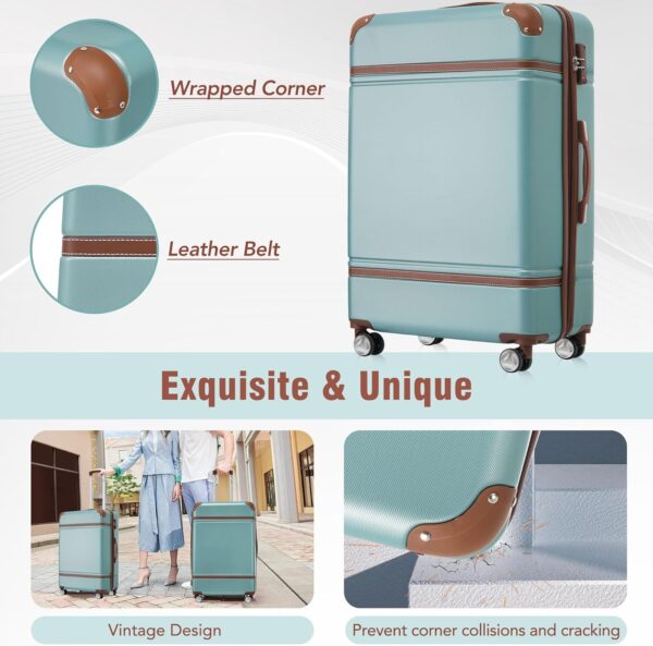 Merax Luggage Set 3 Piece Suitcase Set with Cosmetic Case Expandable Spinner Wheels Vintage Luggage Sets (Blue Green,20"+24"+28") - Image 4
