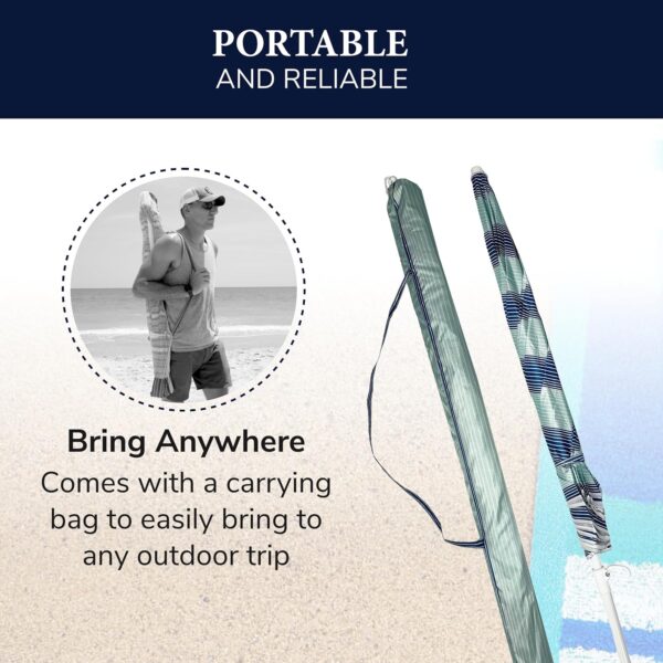 CARIBBEAN JOE Beach Umbrella, Portable Outdoor Sun Umbrella With UV Protection, Shoulder Carry Bag, Full 6 ft Arc - Image 4