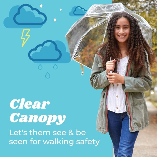totes Kids Clear Bubble Umbrella with Dome Canopy, Lightweight Design, Wind and Rain Protection Umbrella, Clear, Kids - 38" Canopy - Image 4