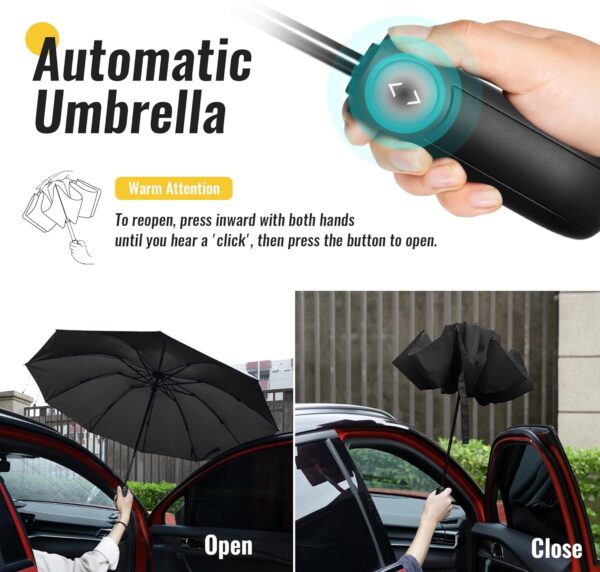 Travel Inverted Umbrella Compact Windproof- Automatic reverse Umbrellas for Rain - Folding Portable 48inch Span, 10 Ribs Large Umbrella - Image 3