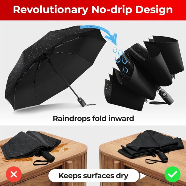 TUMELLA Flip-proof Inverted Travel Umbrella, Small Strong but Light Portable and Automatic Reverse Folding Rain Umbrella, Durable Premium Grip, Fits Car & Backpack - Image 5