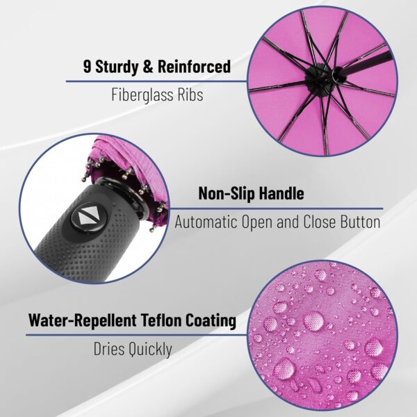 Mr. Pen- Windproof Travel Umbrella, Violet, Automatic Umbrellas for Rain, Compact Umbrella, Umbrellas for Rain Windproof - Image 3