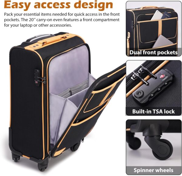 Coolife Luggage 4 Piece Set Suitcase Expandable TSA lock spinner softshell - Image 2