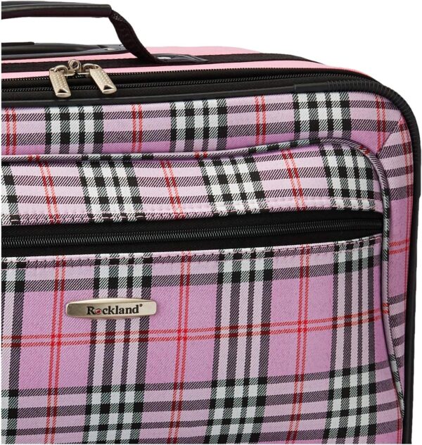 Rockland Fashion Softside Upright Luggage Set, Telescoping Handles, Pink Cross, 4-Piece (14/19/24/28) - Image 9