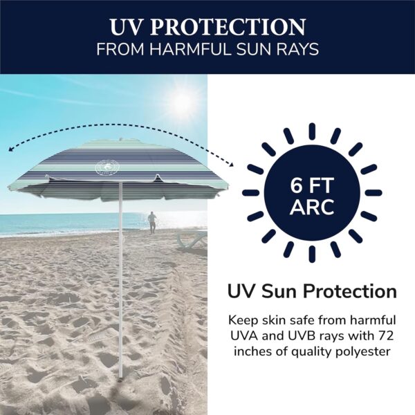 CARIBBEAN JOE Beach Umbrella, Portable Outdoor Sun Umbrella With UV Protection, Shoulder Carry Bag, Full 6 ft Arc - Image 3