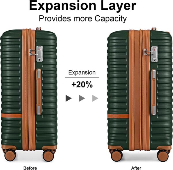 Joyway Carry On Luggage 20 Inch Expandable Suitcase with Spinner Wheel, 4 Piece Hard Shell Luggage Set with TSA Lock(Green brown) - Image 2