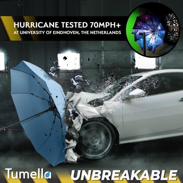 TUMELLA Strongest Windproof Travel Umbrella (Compact, Superior & Beautiful), Small Strong but Light Portable and Automatic Folding Rain Umbrella, Durable Premium Grip, Fits Car & Backpack - Image 7