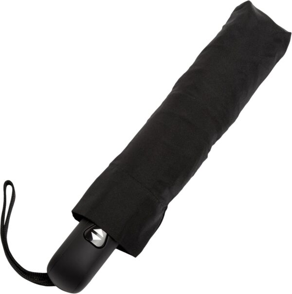 Amazon Basics Round Travel Umbrella for Rain, Wind-proof Compact Umbrella with Wind Vent, Auto Open/Close, Strong Alloy Steel Frame, Compact Size for Backpacks/Handbags (11" Long When Closed), One Size, Black - Image 4