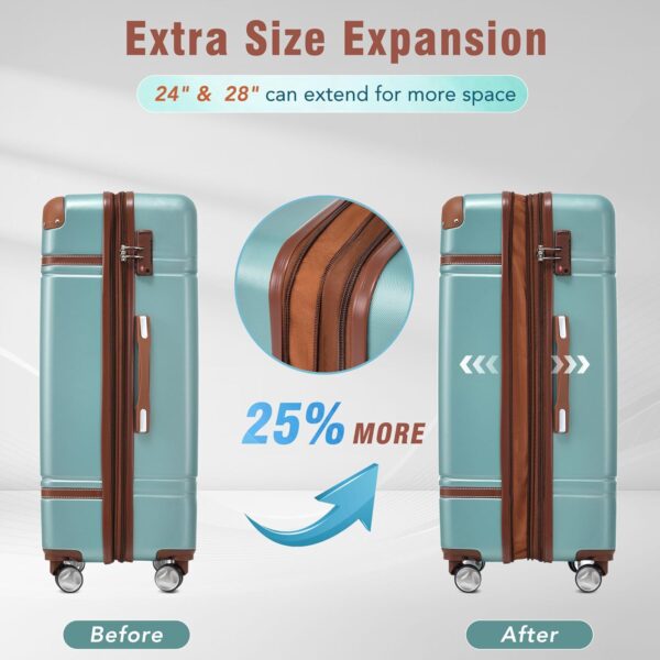 Merax Luggage Set 3 Piece Suitcase Set with Cosmetic Case Expandable Spinner Wheels Vintage Luggage Sets (Blue Green,20"+24"+28") - Image 3