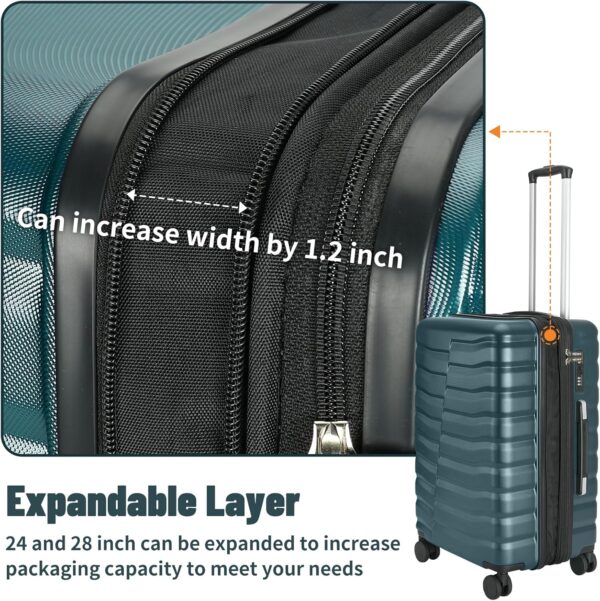 Lightweight Luggage with Spinner Wheels & YKK Zipper, 3-Piece Suitcase ABS+PC Hardside Luggage Set with TSA Lock, Teal Blue (20+24+28 inch) - Image 7