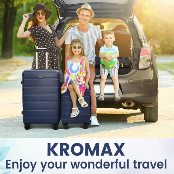 Kromax Lightweight 3 Piece Hardshell Luggage Set, Expandable, TSA Lock, 8 Packing Organizers, Reinforced Telescopic Handle, 360 Wheels, Blue - Image 2
