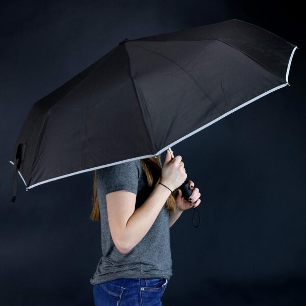 West Chester UMB340/OS Tri-Fold Umbrella - Black, 40 in., Pongee, Automatic Opening Umbrella with Fiberglass Ribs, Metal Shaft, Gray Trim - Image 5