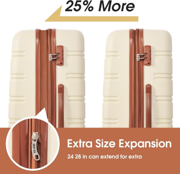 Merax Luggage sets of 3 Piece 20 24 IN Carry on Luggage Hard Case White and Brown Luggage Expandable Checked Luggage Suitcase Set with Wheels - Image 4